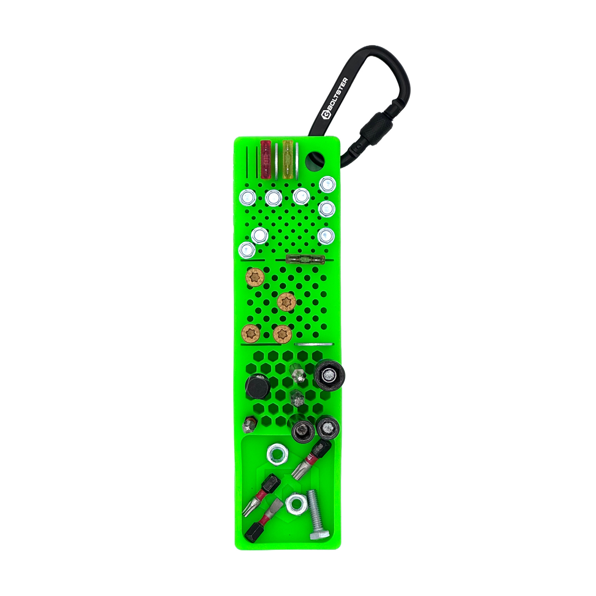 Boltster Bitster 2.0 Bit and Screw Organizer — 8in. x 2in., High Strength Silicone, Chemical and Heat Resistant, Green, Model# BTS-100004G